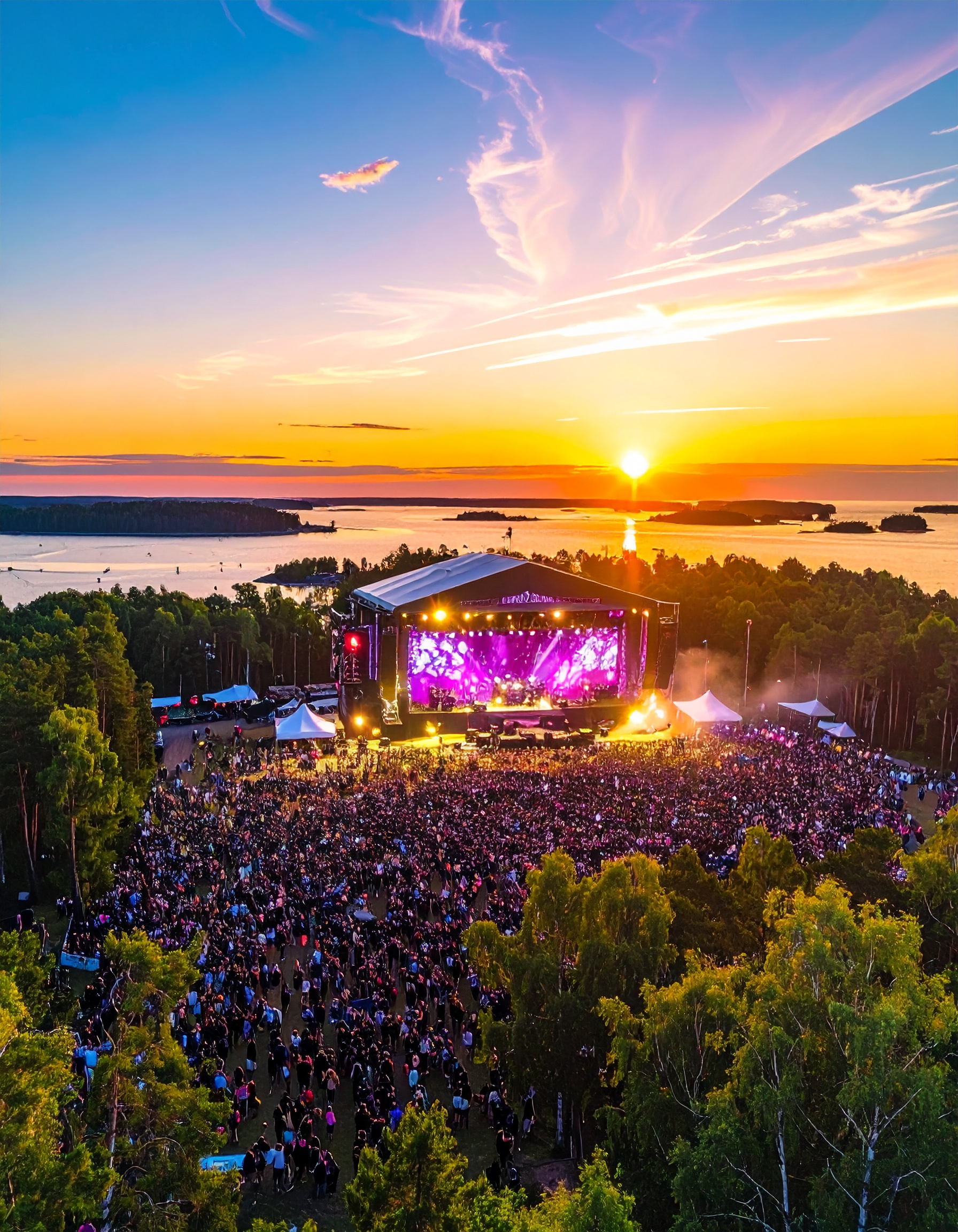 Summer music festival on a lush island in Finland
